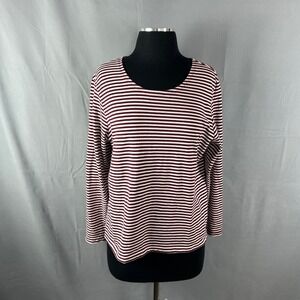 Iactive T Shirt Womens Large Burgundy White Striped Cotton Crew Neck Everyday